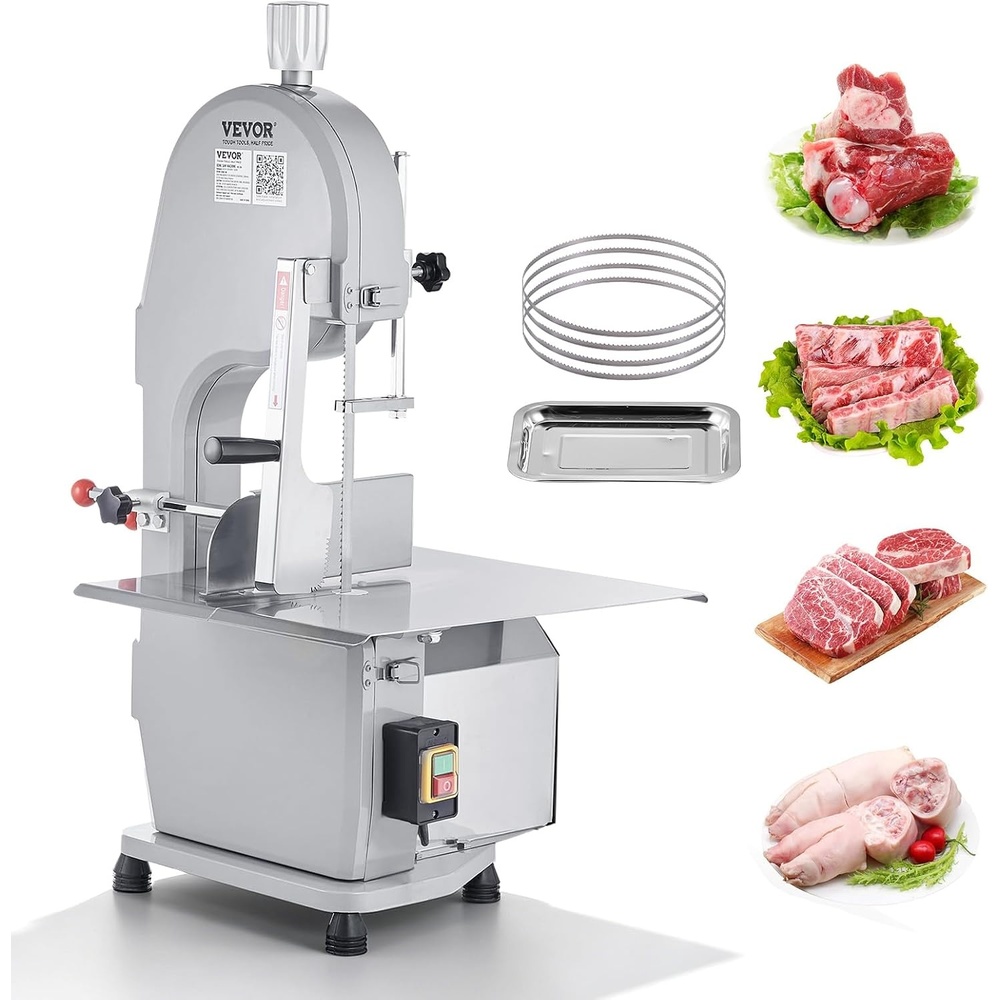 image:imageVEVOR Commercial Electric Meat Bandsaw 1100W Bone Sawing Machine with 124 x 181 Workbench 043 Cutting Thickness 7 Extra Replacement Blades for Cutting Bone Frozen Meat Pork Beef amp RibsCountertop 1500W