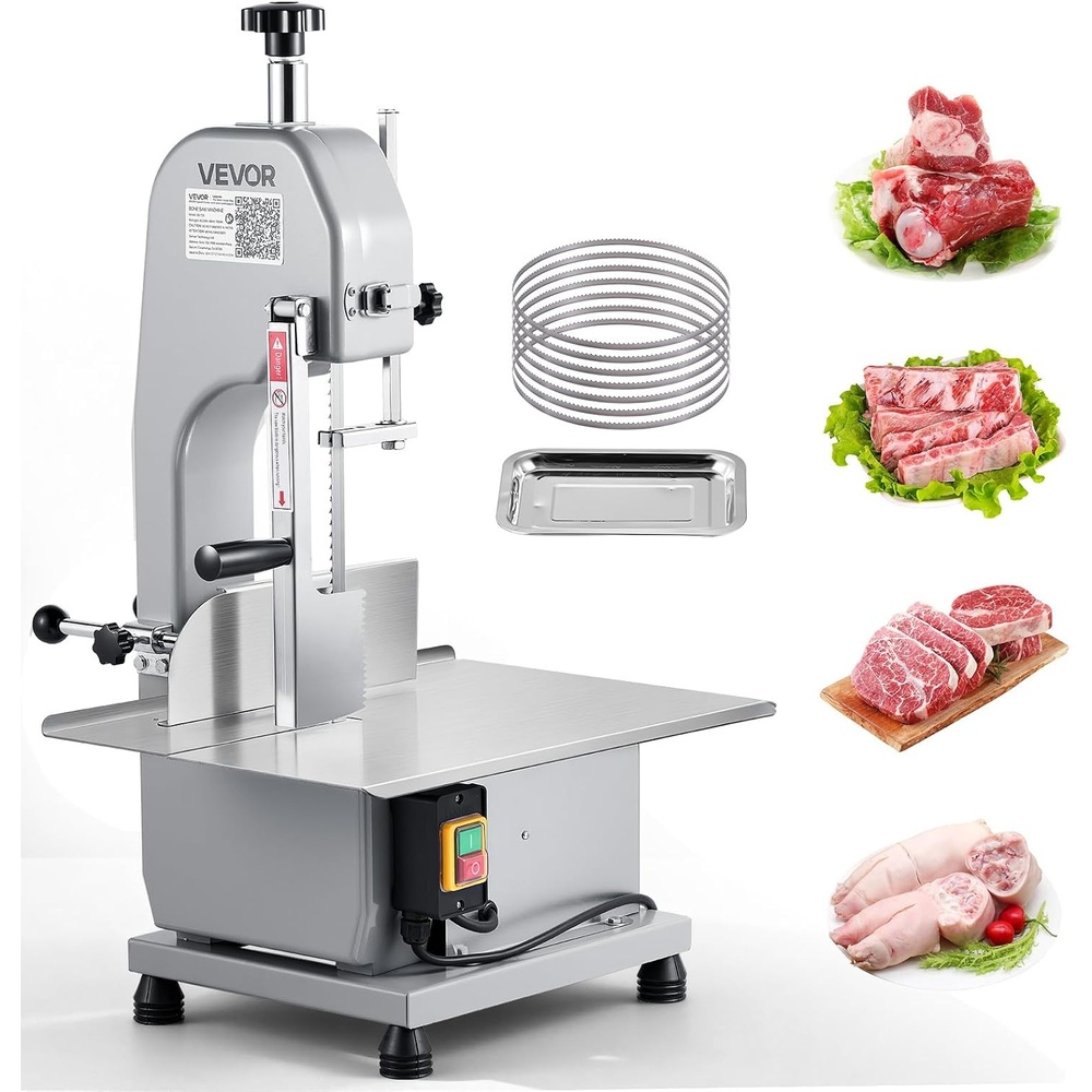 image:imageVEVOR Commercial Electric Meat Bandsaw 1100W Bone Sawing Machine with 124 x 181 Workbench 043 Cutting Thickness 7 Extra Replacement Blades for Cutting Bone Frozen Meat Pork Beef amp Ribs1100W 130