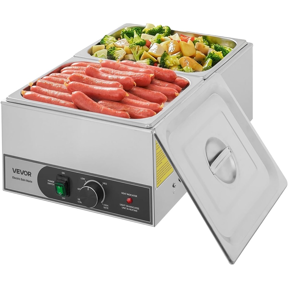 image:imageVEVOR Commercial Food Warmer 1500W Electric Stainless Steel Steam Food Warmer Fast Heating Countertop Buffet Bain Marie with Four 13 Size Food Pans for Catering Restaurants Parties amp Buffets212Pan