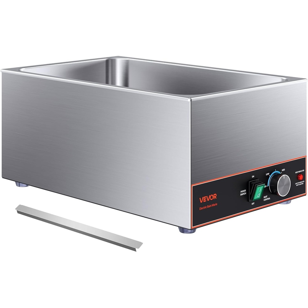image:imageVEVOR Commercial Food Warmer 1500W Electric Stainless Steel Steam Food Warmer Fast Heating Countertop Buffet Bain Marie with Four 13 Size Food Pans for Catering Restaurants Parties amp Buffets2205 x 1339 x 965 in