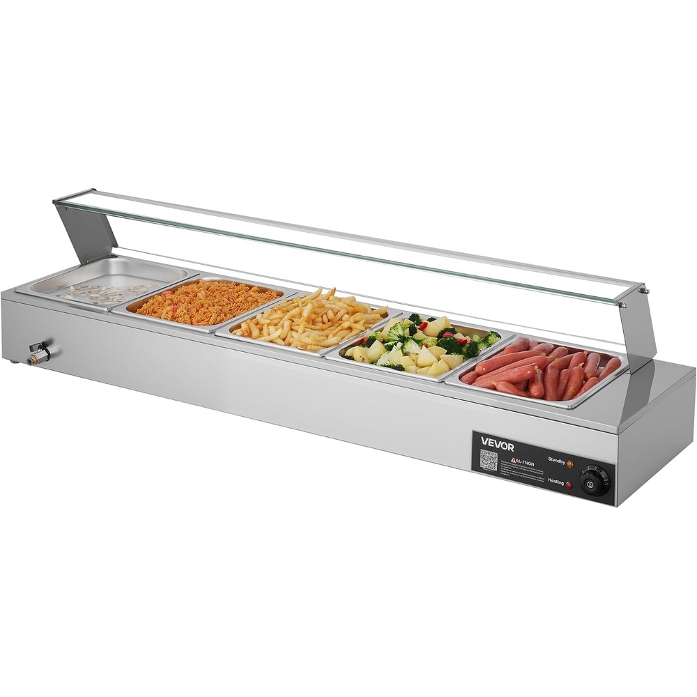 image:imageVEVOR Commercial Food Warmer 1500W Electric Stainless Steel Steam Food Warmer Fast Heating Countertop Buffet Bain Marie with Four 13 Size Food Pans for Catering Restaurants Parties amp Buffets512Pan