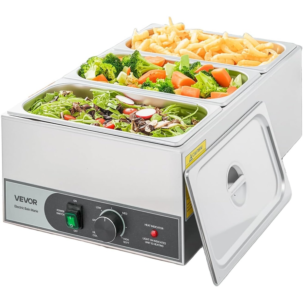 image:imageVEVOR Commercial Food Warmer 1500W Electric Stainless Steel Steam Food Warmer Fast Heating Countertop Buffet Bain Marie with Four 13 Size Food Pans for Catering Restaurants Parties amp Buffets2185 x 1339 x 787 in