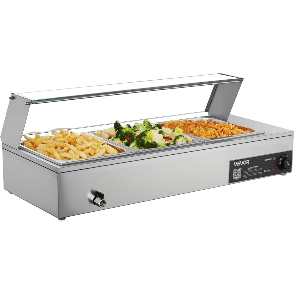 image:imageVEVOR Commercial Food Warmer 1500W Electric Stainless Steel Steam Food Warmer Fast Heating Countertop Buffet Bain Marie with Four 13 Size Food Pans for Catering Restaurants Parties amp Buffets312Pan