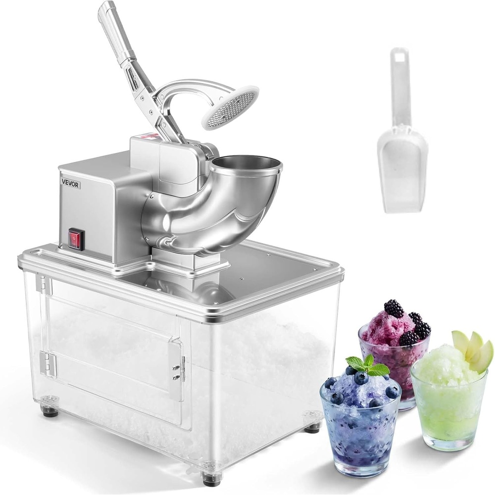 image:imageVEVOR Commercial Ice Crusher 661LBSH 350W Electric Snow Cone Machine with 4 Blades 2000RPM Stainless Steel Shaved Ice Machine with 11 Gal CrushedIce Box for Family Restaurants Bars SilverSilver