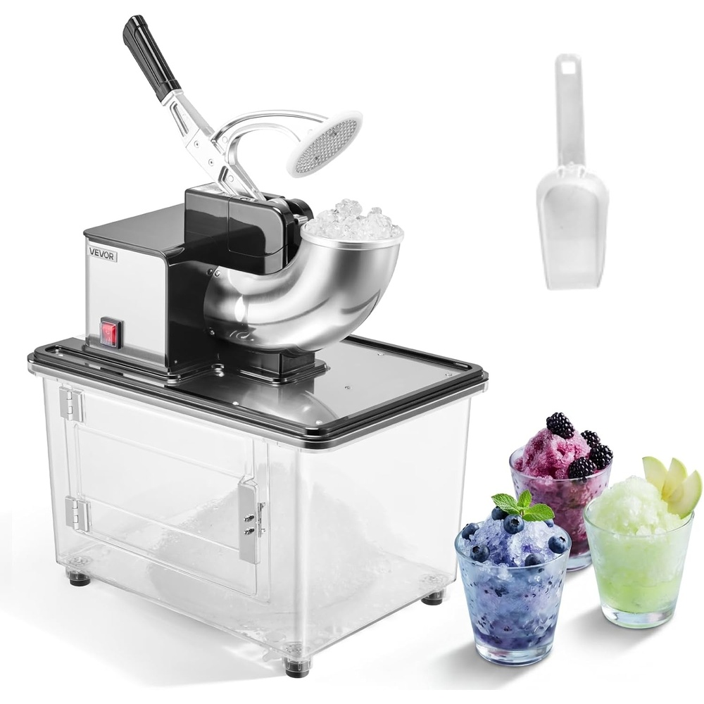 image:imageVEVOR Commercial Ice Crusher 661LBSH 350W Electric Snow Cone Machine with 4 Blades 2000RPM Stainless Steel Shaved Ice Machine with 11 Gal CrushedIce Box for Family Restaurants Bars SilverBlack