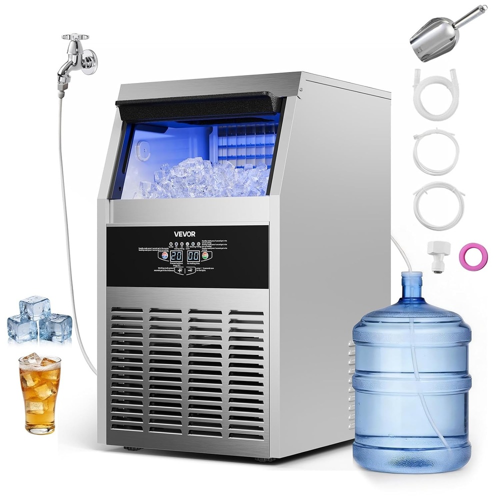 image:imageVEVOR Commercial Ice Maker Machine 80 lbs24h with 6813 lbs Storage Capacity CountertopFreestandingUnder Counter Stainless Steel Ice Maker with LED Display amp SelfCleaning Home Bar Restaurant150Lbs24HDual Water Inlet