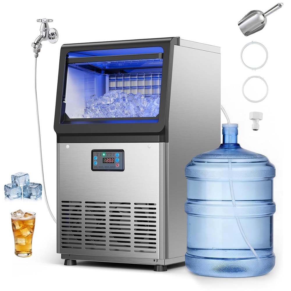 image:imageVEVOR Commercial Ice Maker Machine 80 lbs24h with 6813 lbs Storage Capacity CountertopFreestandingUnder Counter Stainless Steel Ice Maker with LED Display amp SelfCleaning Home Bar Restaurant90lbs24HDual Water Inlet