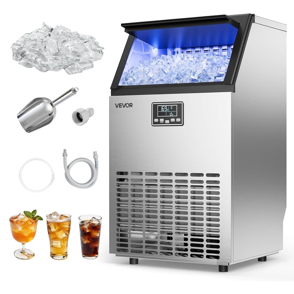 image:imageVEVOR Commercial Ice Maker Machine 80 lbs24h with 6813 lbs Storage Capacity CountertopFreestandingUnder Counter Stainless Steel Ice Maker with LED Display amp SelfCleaning Home Bar Restaurant130lbs24HMoonShaped Ice