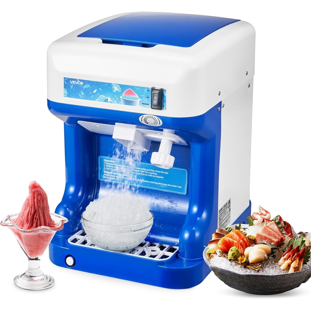 image:imageVEVOR Commercial Ice Shaver Crusher 220lbs Per Hour Electric Snow Cone Maker with 8L Ice Cube Box 350W 1500RPM Tabletop Shaved Ice Machine for Parties Events Bar Home and Commercial Use WhiteBlue