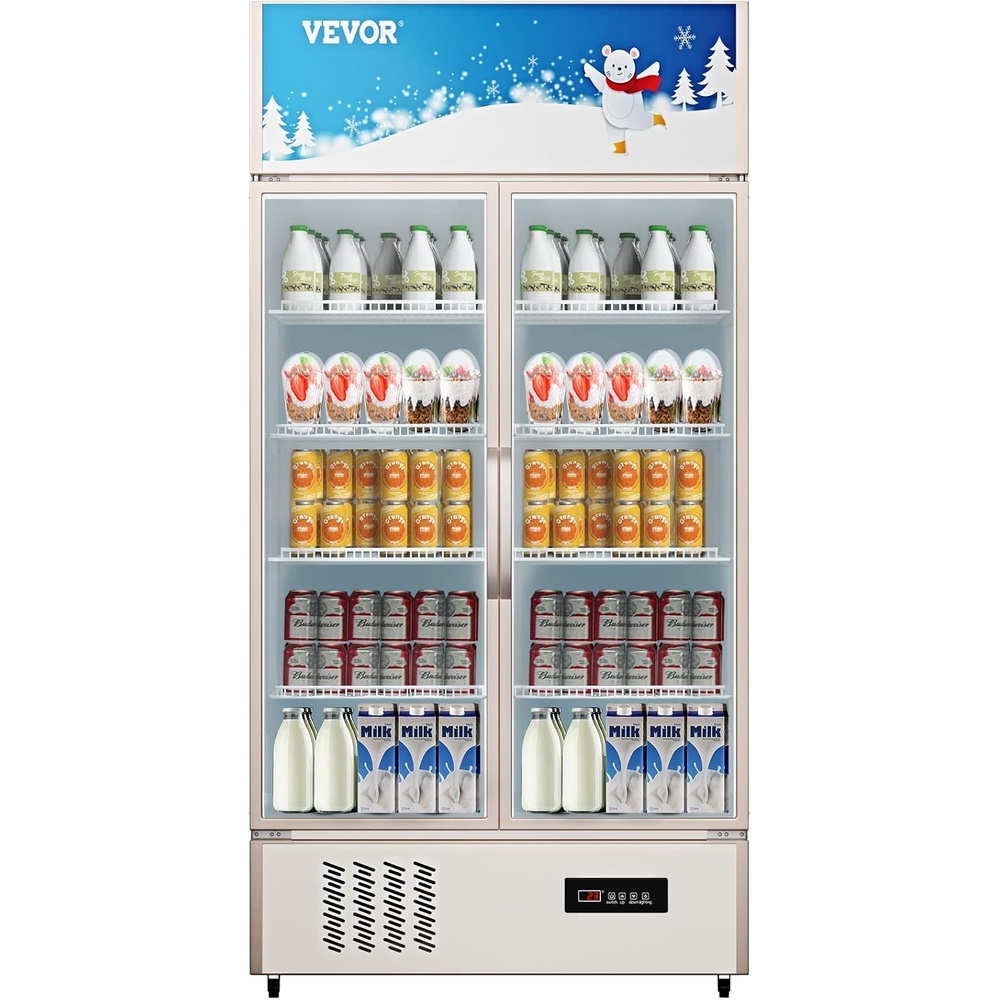 image:imageVEVOR Commercial Merchandiser Refrigerator 2 Glass Doors 23 Cubic Ft Upright Display Beverage Cooler 79 Tall x 394 Width Fridge with LED Lighting for Drink Wine Soda Gold23 cuft