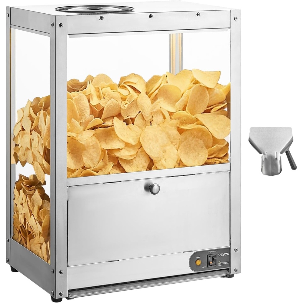 image:imageVEVOR Commercial Nacho Chip Warmer 85QT Chip Warmer Machine with Heating Base and Warming Light Nacho Machine with Deflection Board Stainless Steel for Nacho Chips Popcorn Potato Chips Peanut1969 x 1319 x 2638 in 500 x 335 x 670 mm