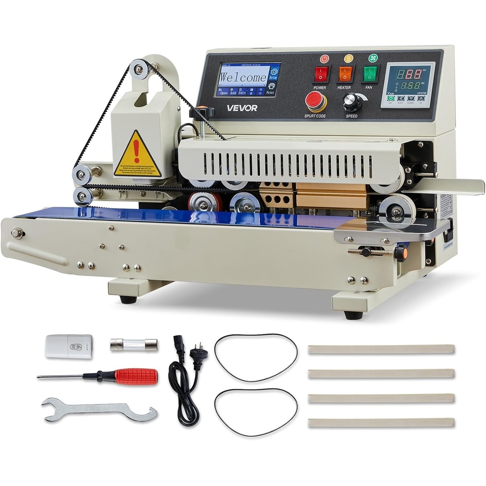 image:imageVEVOR Continuous Bag Band Sealing Machine 024047 in Seal Width Horizontal Band Sealer Machine with Ink Printing Temp amp Speed Adjustable Heat Sealing Machine for 0001003 in Plastic BagsWhite