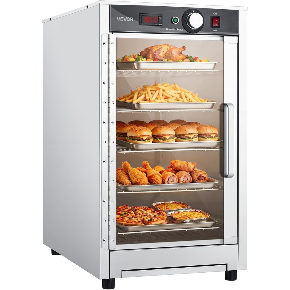 image:imageVEVOR Electric Hot Box Food Warmer 4Tier Commercial Warming Cabinet with Water Tray DoubleDoor and Adjustable Shelves Stainless Steel Food Warmer Cabinet for Restaurant Kitchen Pizza Chicken5 TierTransparent Door