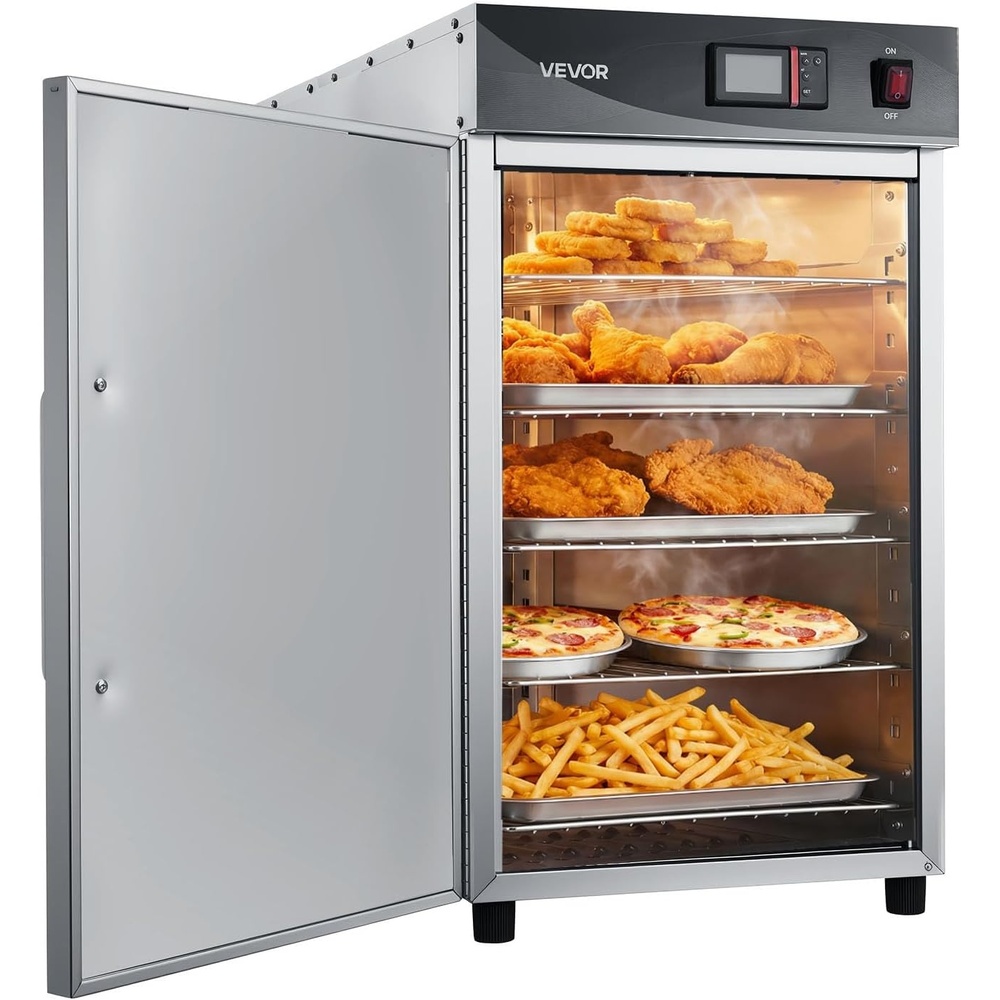 image:imageVEVOR Electric Hot Box Food Warmer 4Tier Commercial Warming Cabinet with Water Tray DoubleDoor and Adjustable Shelves Stainless Steel Food Warmer Cabinet for Restaurant Kitchen Pizza Chicken5 Tier