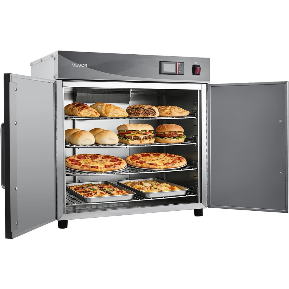 image:imageVEVOR Electric Hot Box Food Warmer 4Tier Commercial Warming Cabinet with Water Tray DoubleDoor and Adjustable Shelves Stainless Steel Food Warmer Cabinet for Restaurant Kitchen Pizza Chicken4 Tier2 Doors