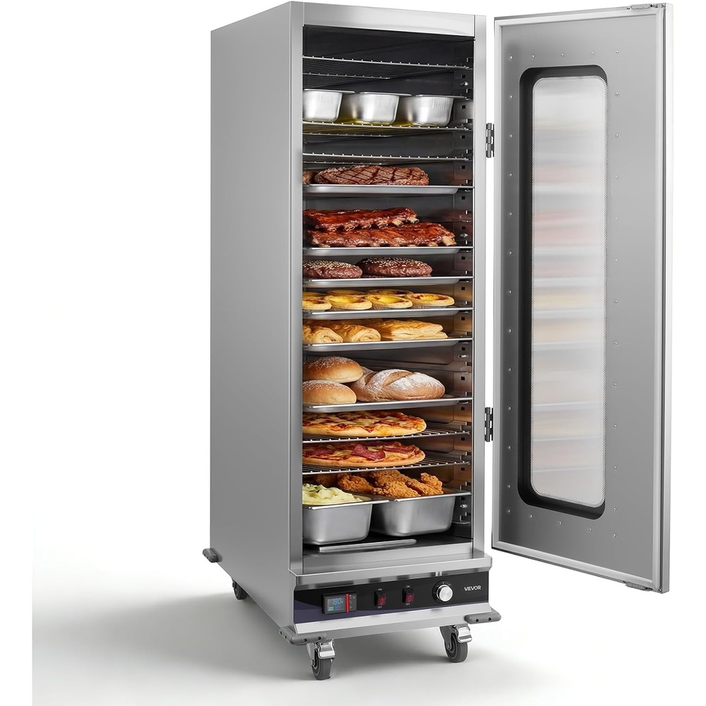 image:imageVEVOR Electric Hot Box Food Warmer 4Tier Commercial Warming Cabinet with Water Tray DoubleDoor and Adjustable Shelves Stainless Steel Food Warmer Cabinet for Restaurant Kitchen Pizza Chicken16 TierGlass Door