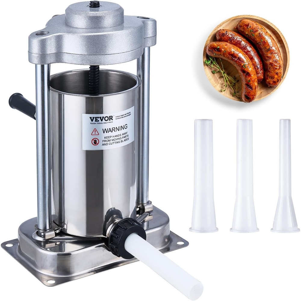 image:imageVEVOR Electric Sausage Stuffer 55 LBS 25 L Vertical Meat Stuffer Stepless Speed Control and Foot Pedal Stainless Steel Heavy Duty Sausage Filler with 5 Stuffing Tubes for Commercial amp Home Use2 L 5 LBS