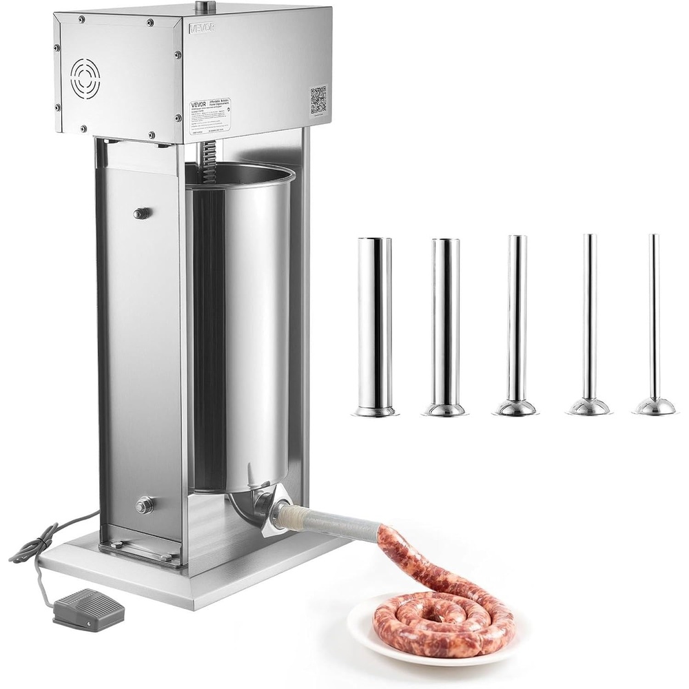 image:imageVEVOR Electric Sausage Stuffer 55 LBS  25 L Vertical Meat Stuffer Stepless Speed Control and Foot Pedal Stainless Steel Heavy Duty Sausage Filler with 5 Stuffing Tubes for Commercial amp Home Use55LB25L