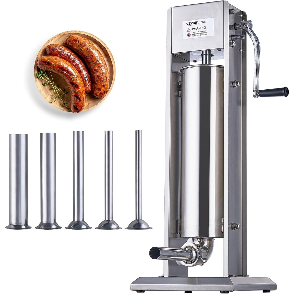 image:imageVEVOR Electric Sausage Stuffer 55 LBS 25 L Vertical Meat Stuffer Stepless Speed Control and Foot Pedal Stainless Steel Heavy Duty Sausage Filler with 5 Stuffing Tubes for Commercial amp Home Use7 L 15 LBS