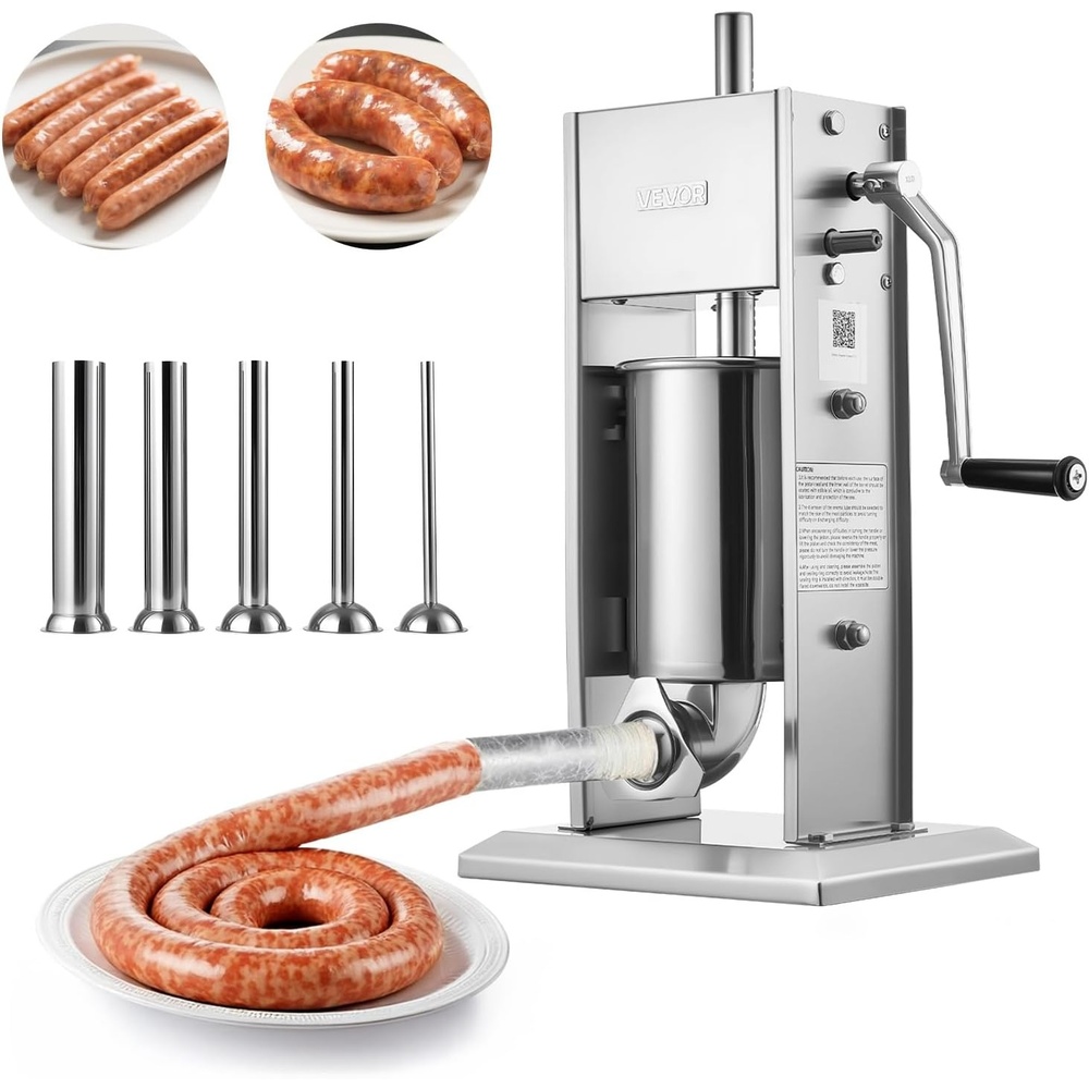 image:imageVEVOR Electric Sausage Stuffer 55 LBS  25 L Vertical Meat Stuffer Stepless Speed Control and Foot Pedal Stainless Steel Heavy Duty Sausage Filler with 5 Stuffing Tubes for Commercial amp Home Use7LBS3LNew