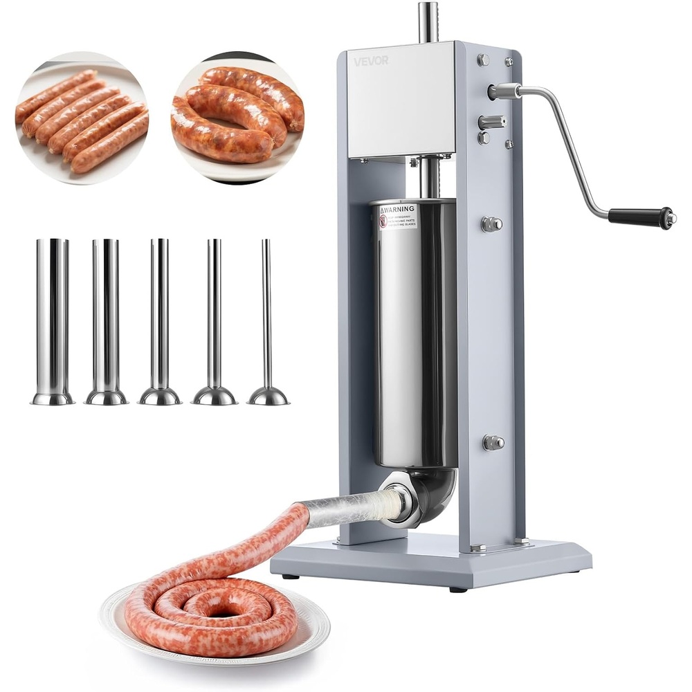 image:imageVEVOR Electric Sausage Stuffer 55 LBS  25 L Vertical Meat Stuffer Stepless Speed Control and Foot Pedal Stainless Steel Heavy Duty Sausage Filler with 5 Stuffing Tubes for Commercial amp Home Use11LB5L