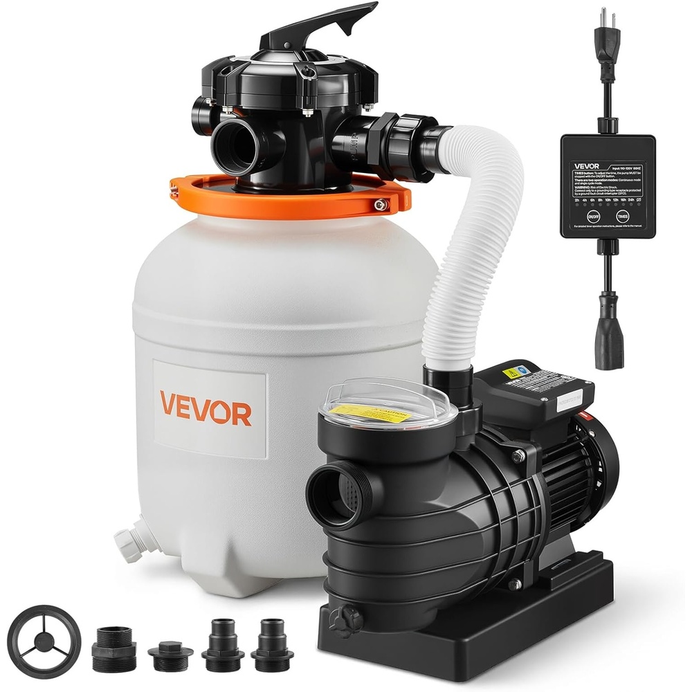 image:imageVEVOR FlashPure Sand Filter Pump 14 34 HP Swimming Pool Filter System for Above Ground Pool 3500 GPH Flow 6X Faster Filtration LeakResistant Media Included Easy Installation 24Hour Timer12 inch