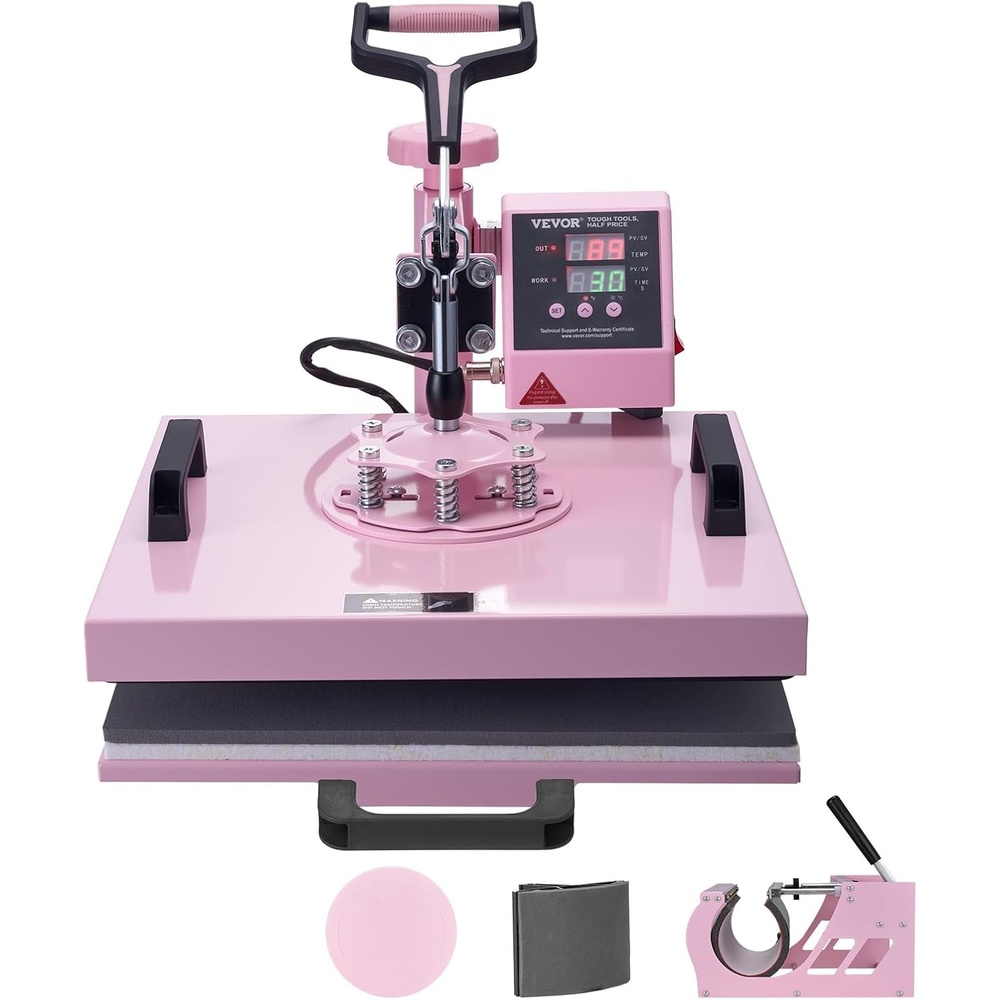 image:imageVEVOR Heat Press Machine 15x15 inch Heat Press Machine for TShirts 5 in 1 Heat Press with 30 OZ Tumbler Press Combo Tumbler Heat Press Machine Sublimation for Hat Cap Mug Plate Pink