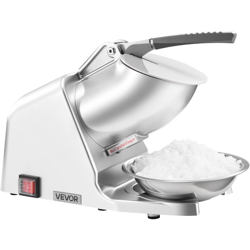 image:imageVEVOR Ice Crusher Machine 286lbs Per Hour Electric 4 Blades Snow Cone Maker Stainless Steel Shaved Ice Machine with Bowl and Cover 300W 2000RPM IceShaver for Home and Commercial Use SilverSliver