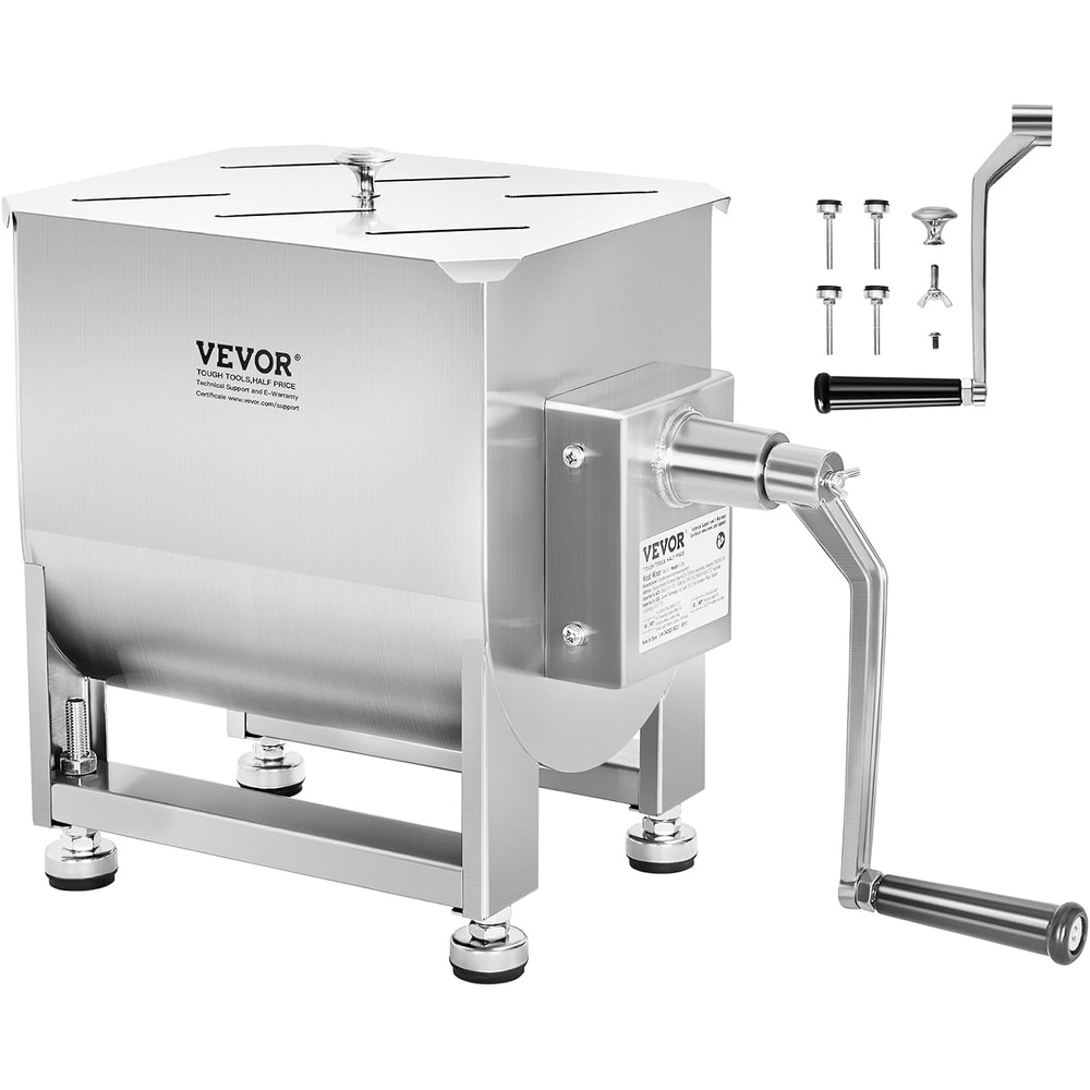image:imageVEVOR Manual Meat Mixer 10L Fixed Tank  Heavy Duty Stainless Steel Hand Mixer for Ground Beef amp Sausage Max 15lb Mixing Meat Capacity with Gear Box and Lid HandleBX30