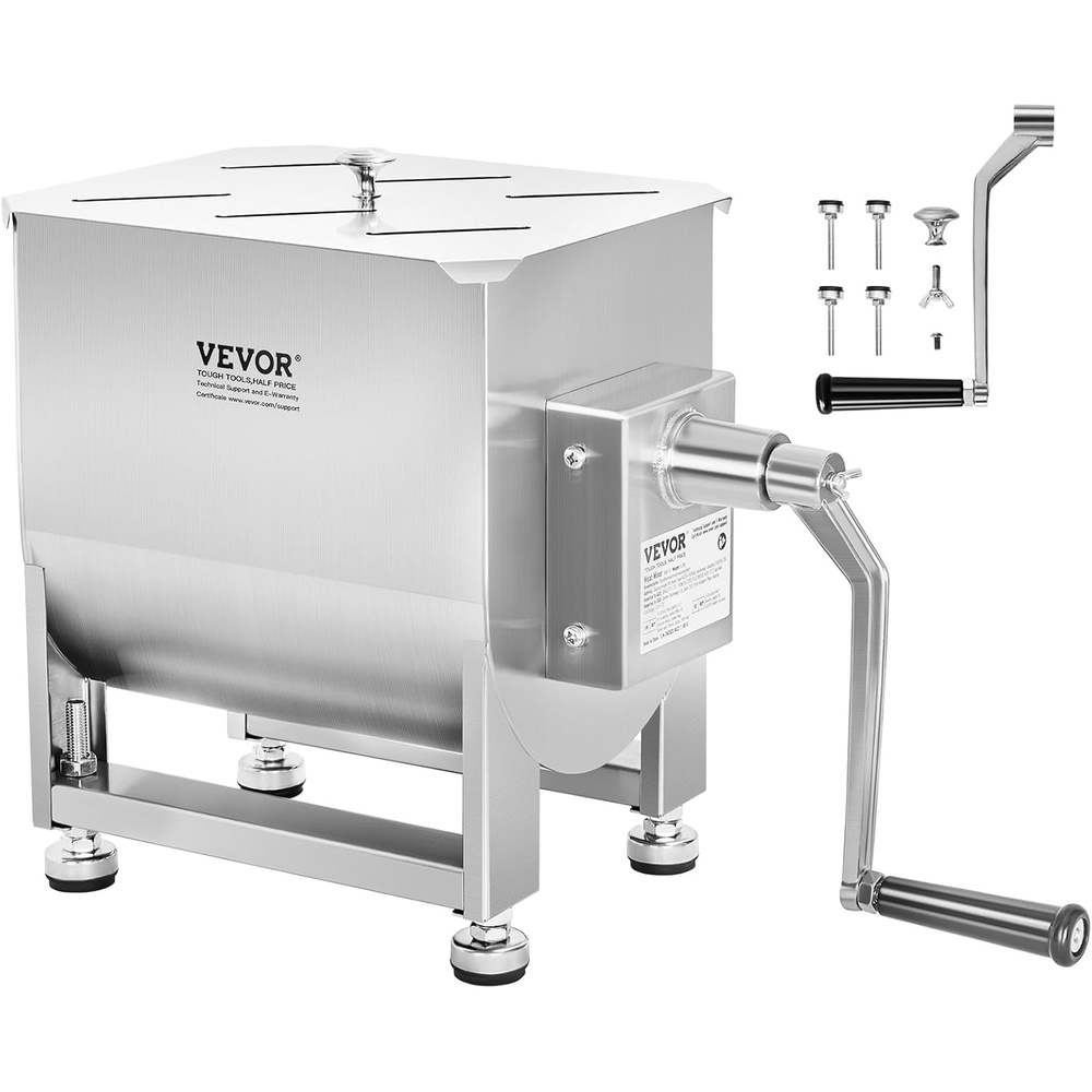 image:imageVEVOR Manual Meat Mixer 10L Fixed Tank Heavy Duty Stainless Steel Hand Mixer for Ground Beef amp Sausage Max 15lb Mixing Meat Capacity with Gear Box and Lid HandleBX10