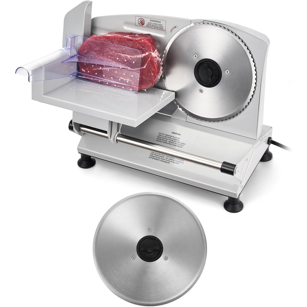image:imageVEVOR Meat Slicer 86 Electric Deli Slicer with 2 SUS420 Blades amp 006 Adjustable Thickness Dual Security Lock 200W Home FoodSlicer for Frozen Meat Ham Baguett Steak ETL ApprovedSilver