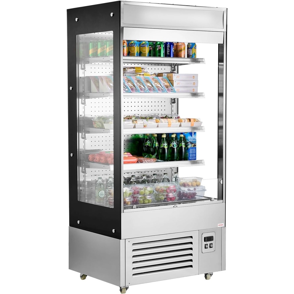 image:imageVEVOR Open Air Merchandiser 4Tier Shelving Commercial Refrigerator Grab and Go Display Cooler Refrigerator with Air Curtain LED Advertising Light Fits for Restaurants Stores Office 184cuft