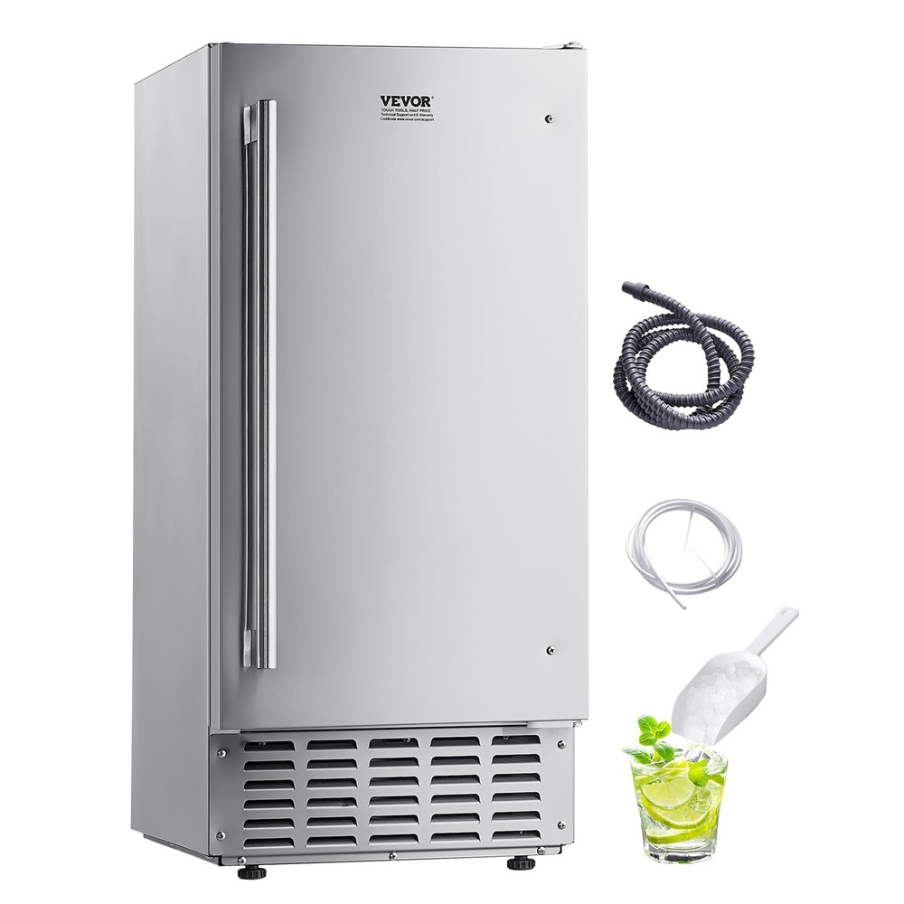 image:imageVEVOR Undercounter Builtin Ice Maker 15 LbsDay Under Counter Ice Maker Machine with Reversible Door Stainless Steel Freestanding Ice Maker for Commercial Home Kitchen No Drain RequiredNugget Ice