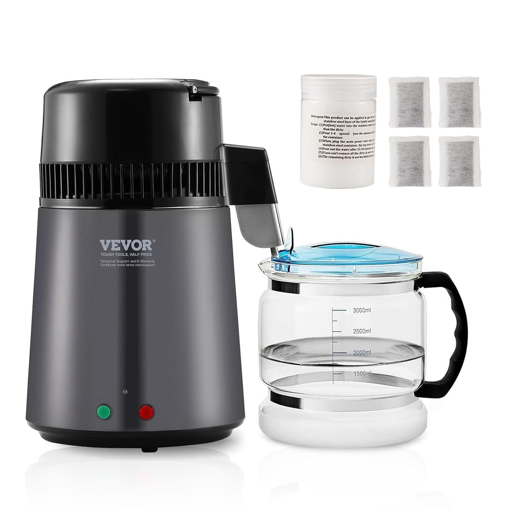 image:imageVEVOR Water Distiller 4L 105 Gallon Pure Water Distilling for Home Countertop 750W Distilled Water Maker 304 Stainless Steel Interior Stiller Water Making Machine to Make Clean Water BlackGrey