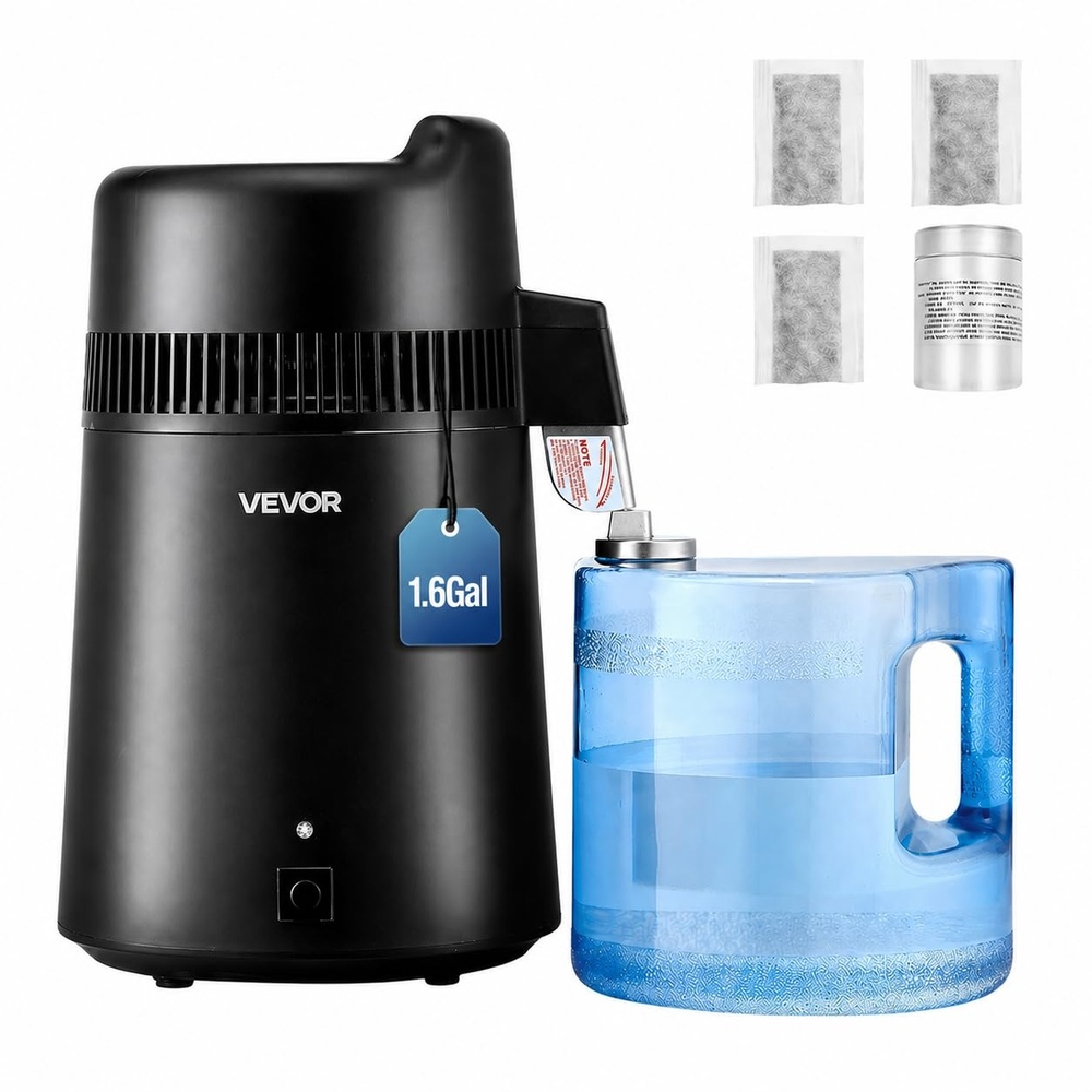 image:imageVEVOR Water Distiller 6L 16 Gallon Countertop Water Distiller for Home 900W Distilled Water Maker with BPAFree Plastic Container 304 Stainless Steel Interior Distilling for Drinking WaterBlack