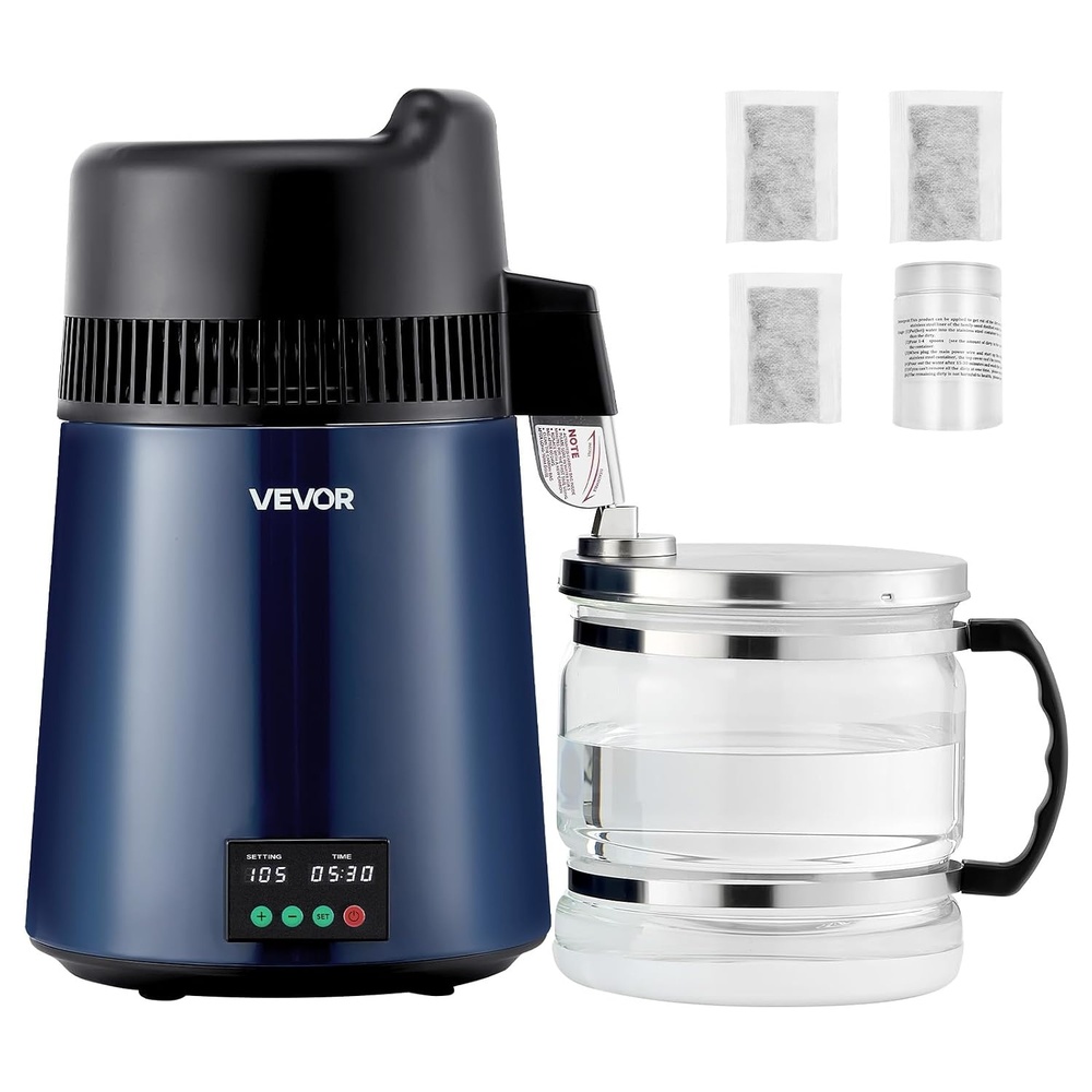 image:imageVEVOR Water Distiller 6L 16 Gallon Countertop Water Distiller for Home 900W Distilled Water Maker with BPAFree Plastic Container 304 Stainless Steel Interior Distilling for Drinking WaterDark Blue