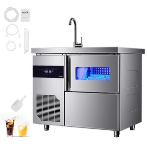 VEVOR Commercial Ice Maker Machine, 220 lbs/24H Stainless Steel Ice Machine with Worktop, 66 lbs Storage & 108 Cubes/Cycle, Self-Cleaning Freestanding Ice-Making for Home Bar Office Restaurant Kitchen(132 lbs/24H（with sink）)